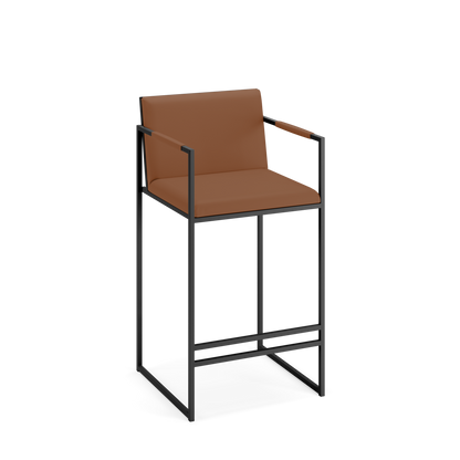 Binh 3 Indoor Stool - Black Frame, Brown Cushion, Brown Armrest