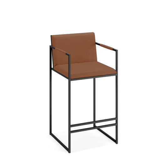 Binh 3 Indoor Stool - Black Frame, Brown Cushion, Brown Armrest